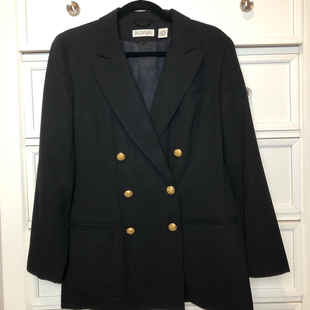 Ann Taylor Gold Buttons Black Blazer